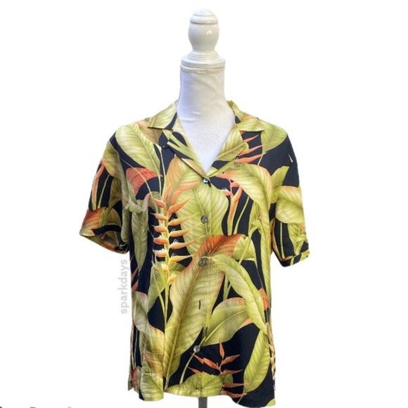 Tommy Bahama Blue 100% Floral Silk Button Up Shirt - Picture 5 of 10